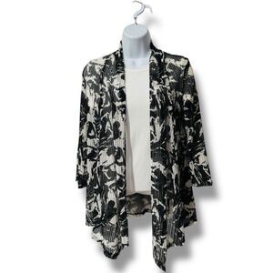 🔥4/$25 Biaggi Women's Black Printed Sheer Mesh Open Front Cardigan Size Small
